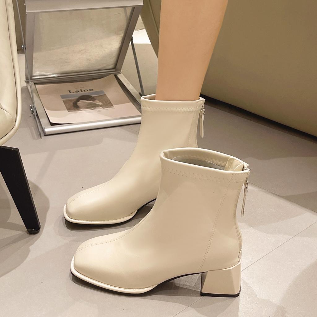 Модные женские осенние и зимние ботинки на низком каблуке с квадратным носком и блочным носком