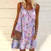 Женское мини-платье с принтом фиолетовых хризантем и цветком, без рукавов, вечернее платье, летнее пляжное платье, сарафан