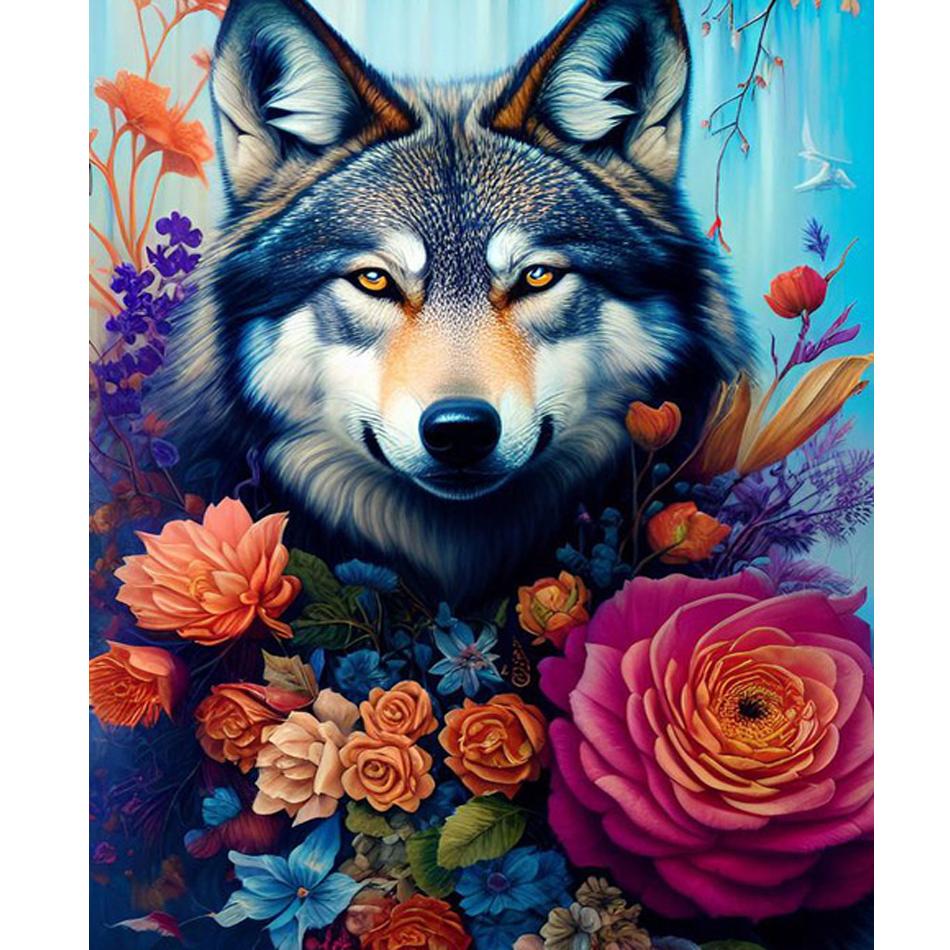 RUOPOTY Frame Diy Paint By Numbers For Adults Wolf And Flowers Beginners Kits Acrylic Drawing By Numbers Crafts For Home Decor