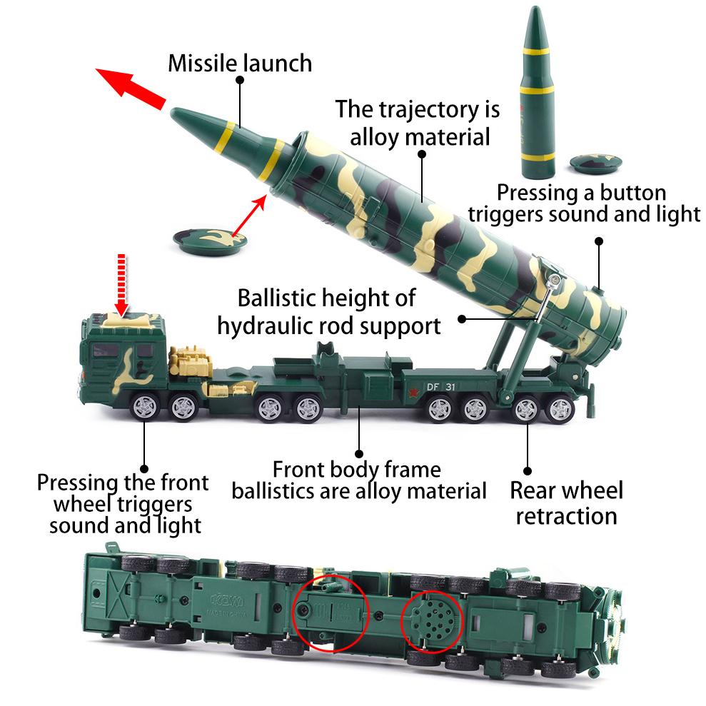 Масштаб 1/64, китайская ракета-пусковая машина для межконтинентальной ракеты DF-31A, литая под давлением модель игрушки, автомобиль со звуком и светом для детей, коллекция для малышей