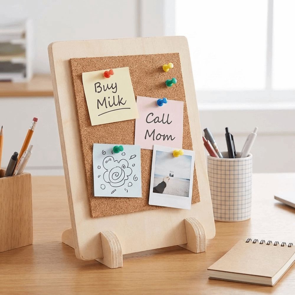 Solid Wood Cork Message Board Soft Cork Tabletop Display Stand Office Workspace