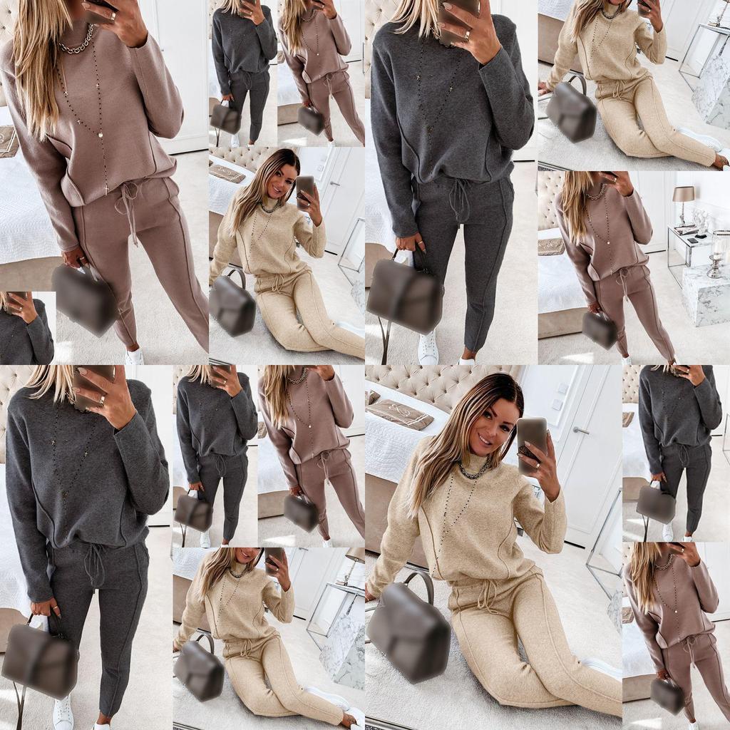 Stylish Ladies Lounge Wear 2 Piece Set Featuring High Neck Casual Pyjamas Joggers