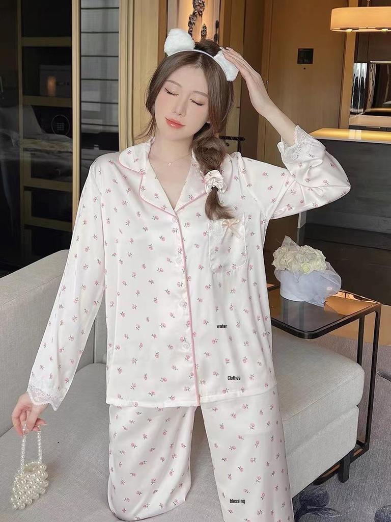 Женский пижамный комплект из шелковой смеси - С длинным рукавом, Легкий, Стиль Весна/Осень 2023