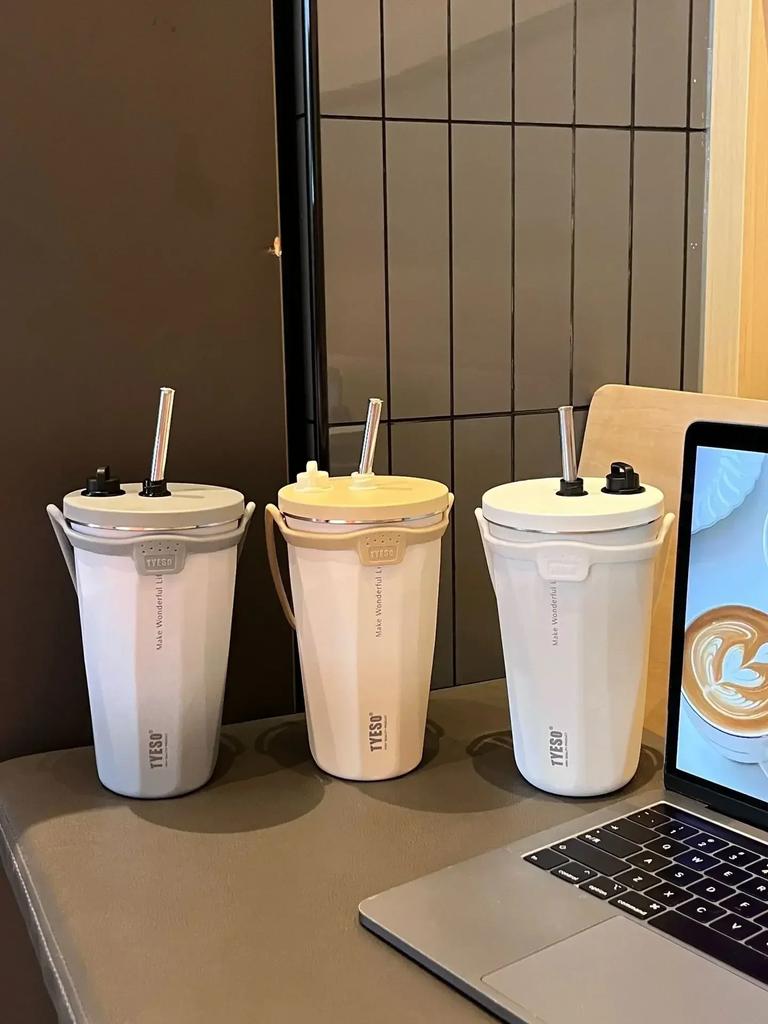 Vacuum Insulated Bottle 600ml Color Change Coffee Cup with Straw Thermos Mug Leak-Proof Thermos Travel Thermal Vacuum Flask Cup