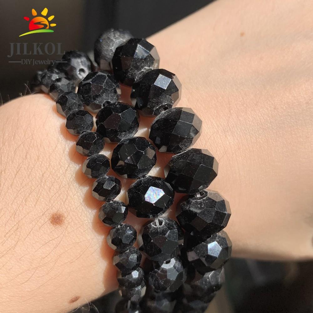 Граненые черные стеклянные хрустальные бусины-рондель, свободные разделительные бусины для изготовления ювелирных изделий своими руками, браслет, ожерелье, 15 дюймов, нить 4/6/8/10/12 мм