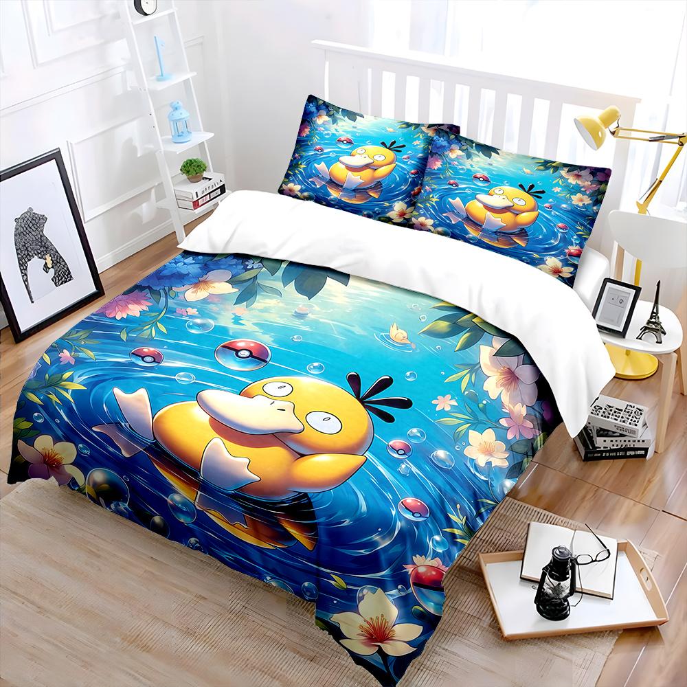 3D P0kem0n P-Psyduck Printed Bedding Set 3 Pieces Quilt Cover Pillowcase US Twin Adult Bed Cover Bedroom Bed Set Wonderful Gift