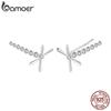 BAMOER Аутентичные серьги-гвоздики из стерлингового серебра 925 пробы со стрекозой, длинные серьги с насекомыми для женщин, подарок, ювелирные изделия с цирконием