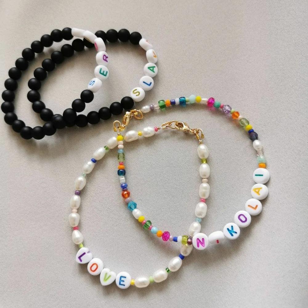 100PCS White Bead Alphabet Beads Colorful Letter Round Letter Beads Vowel Letter Beads DIY Bracelet