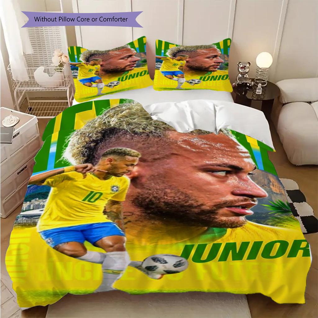 Vibrant Neymar Jr Football Art Bedding (1 * duvet cover + 2 * pillowcase, without core) 2D Flat Christmas birthday gift Bedding set