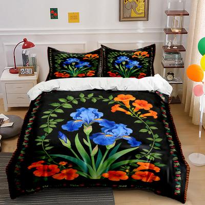 Blue Iris, Orange Flowers. Bedding Sets Duvet Cover Sets Duvet Covers Pillowcases(1 * Duvet Cover 2 * Pillowcases Without Duvet Insert)