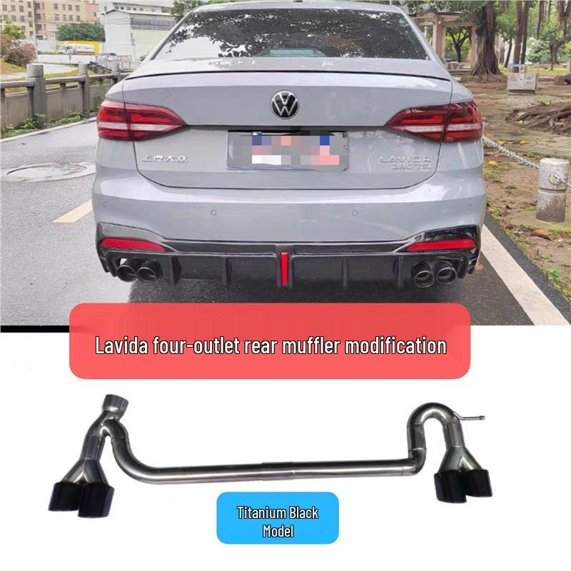 Black Carbon Fiber Stainless Steel Quad Exhaust Tips for VW Lavida - No Welding Needed