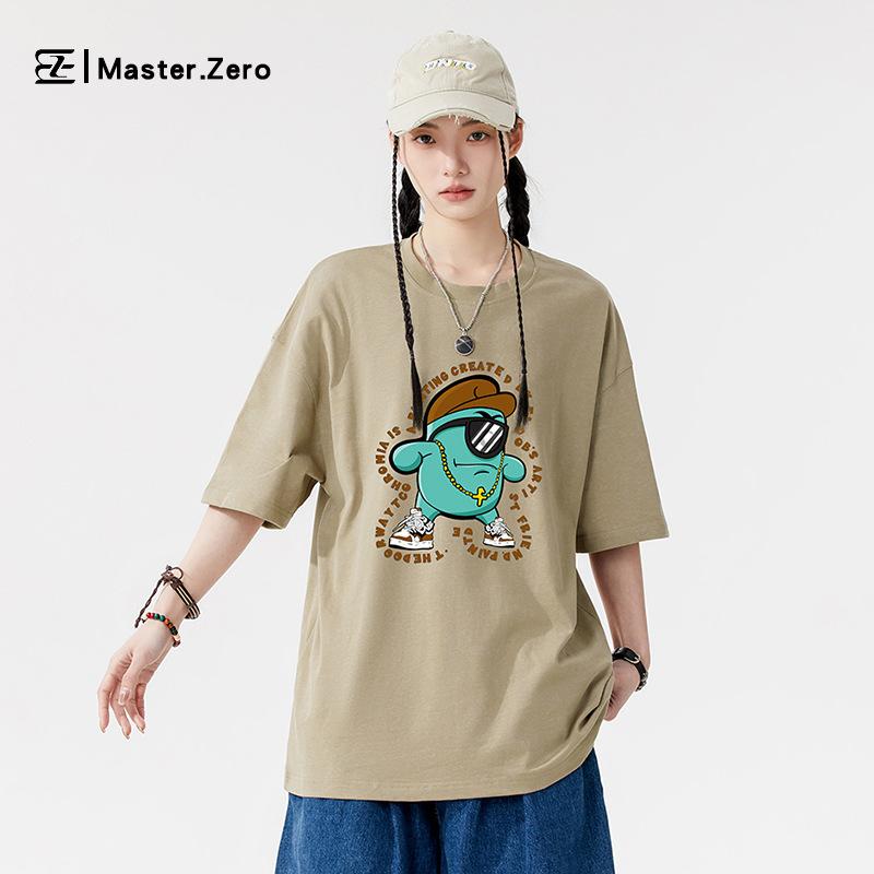 New Wax Printed Short Sleeved T-shirt Unisex Trendy Brand Versatile Pattern Loose Shoulder Top