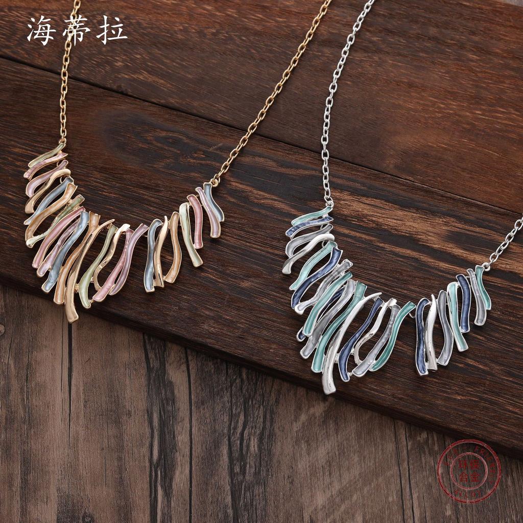 Новое цветное ожерелье из сплава, женская нишевая цепочка на шею с неровными линиями и капающим маслом