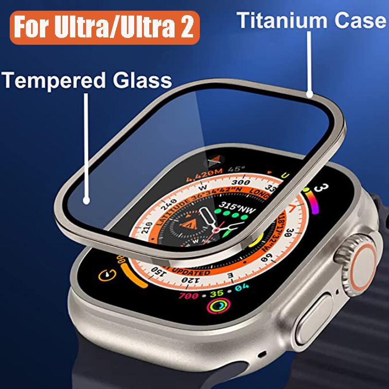 Корпус из алюминиевого сплава + закаленное стекло для Apple Watch Ultra 2 49 мм Защитная пленка от царапин для iWatch Ultra 49 мм