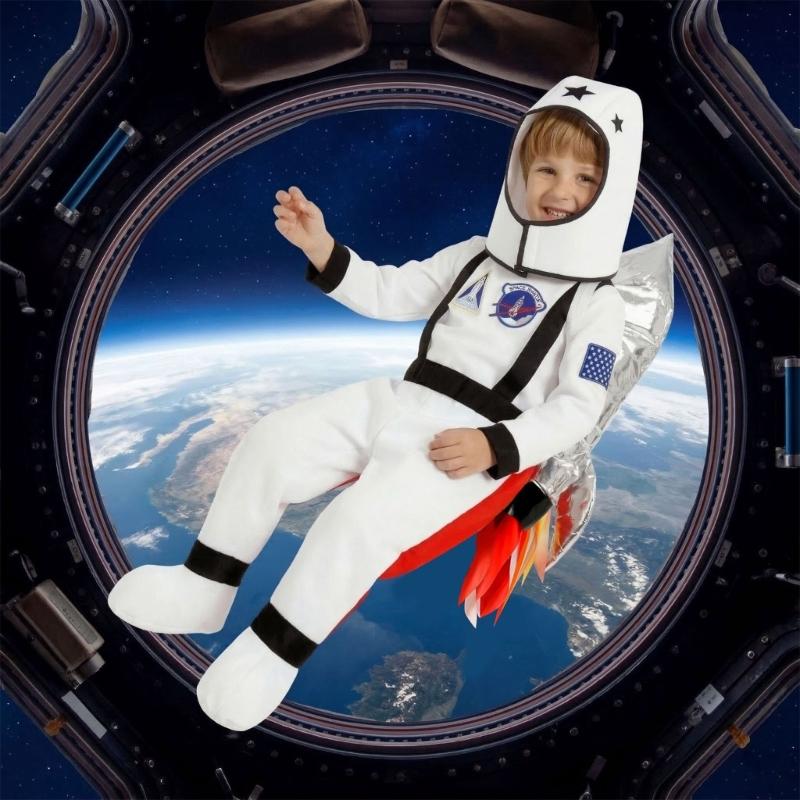 Костюм астронавта с рюкзаком-ракетой 3D для детей, для ролевых игр, тематической вечеринки «Наука» и сценических выступлений. Мягкая полиэстеровая ткань