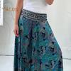 Women Summer Casual Pants Wide Leg Elastic High Waist Long Pants Retro Printing Culottes Loose Fit Flowy Trousers Streetwear