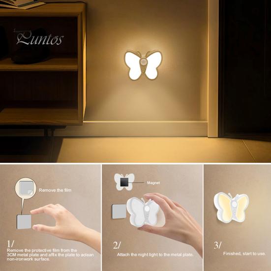 Светодиодный ночник-бабочка с регулируемой яркостью, перезаряжаемый через USB, умный датчик движения, беспроводной ночник, прикроватная лампа