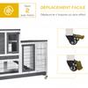 Rabbit hutch on wheels, indoor/outdoor rabbit cage, 2 levels, 2 lockable doors, 2 sliding trays, ramp, grey and white fir wood