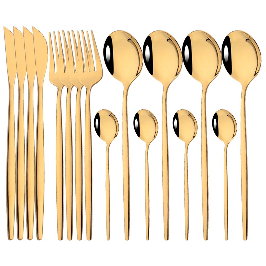 16pcs Pink Gold Dinnerware Tableware Set Mirror Stainless Steel Cutlery Kitchen Knife Fork Spoon Restaurant Wedding Flatware Set