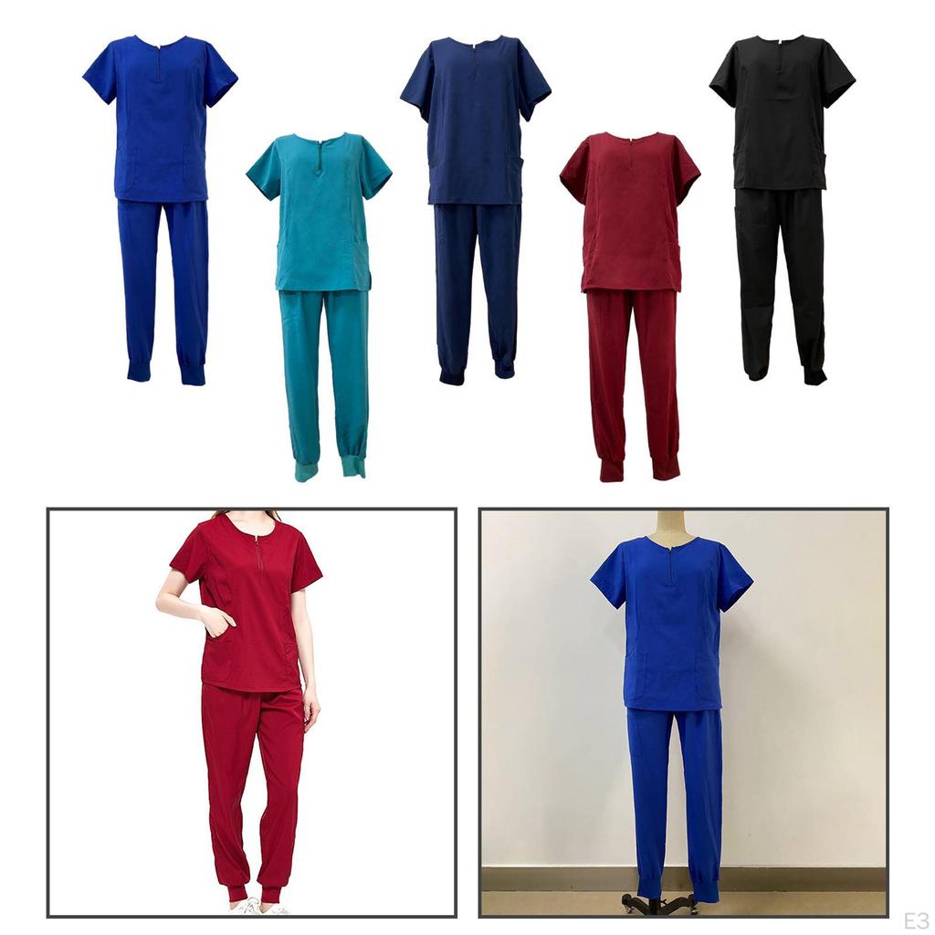 Женский комплект скраба, рабочая одежда для медсестры, прочная одежда с короткими рукавами и карманами, костюм, топ и