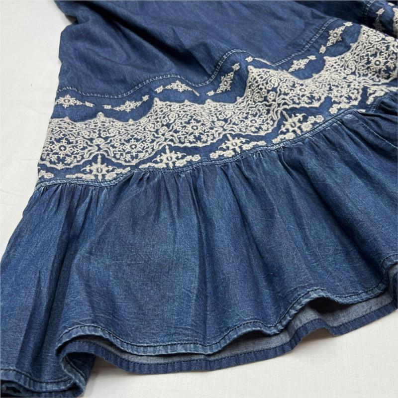 Johnature Летнее женское платье с эластичным поясом и круглым вырезом, винтажное ковбойское платье с вышивкой три четверти