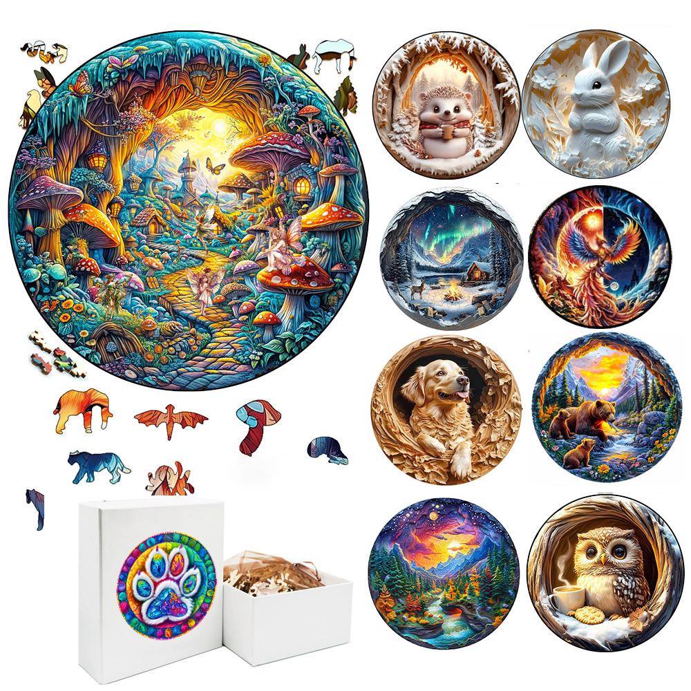 3D Mushroom Village Wooden Jigsaw Puzzle Montessori Games Puzzles Animal Toy Ideal for Adults Children Exquisite Pattern Birthday Present