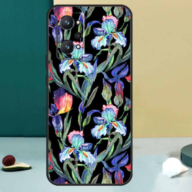 Акварель с фиолетовым цветком ириса Для Realme GT 6T 5 6 GT 7 Pro C67 C75 C61 C55 C53 C51 C21Y C25S 10 11 12 13 14 Pro Plus Чехол