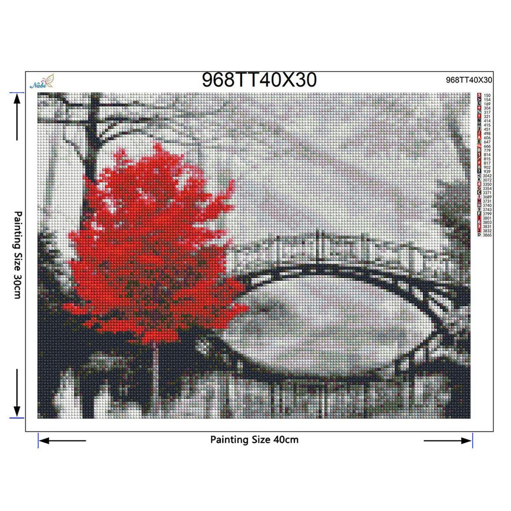 5D DIY Diamond Painting "red Tree and Bridge" Embroidery Full Round Diamond Cross Stitch Decor Gift