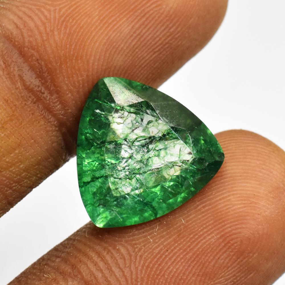 Natural Green Emerald Loose Gemstone 7.60 ct Trillion Cut for Jewelry Making and Gem Collections