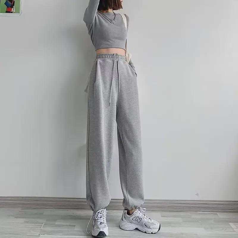 Весна и осень женские широкие брюки Haze Grey Casual на завязках