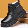 Winter Fur Lined Leather Ankle Boots for Men Outdoor Slip-On Fleece Lined High-Top Business Snow Boots Vintage Work Short Booties for Male