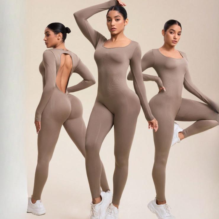 Seamless Sports Yoga Clothes One-piece Long-sleeved Peach Hip Trousers Running Fitness Exercise Pilates Quick-drying Clothes