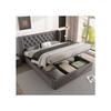Lit rembourré - MUVOE - Twin 140x200 - Tissu velours - Design Chesterfield - Rangement intégré