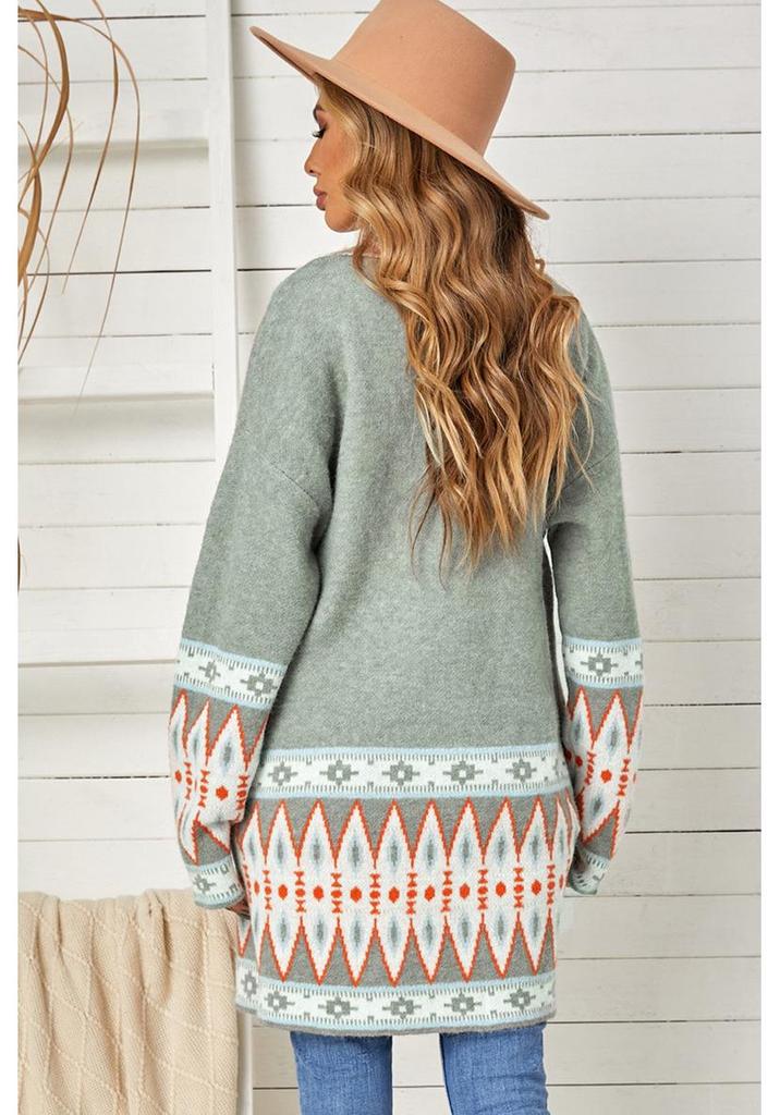 Shi Ying Ethnic Style Printed Knit Cardigan for Women - Autumn/Winter Collection
