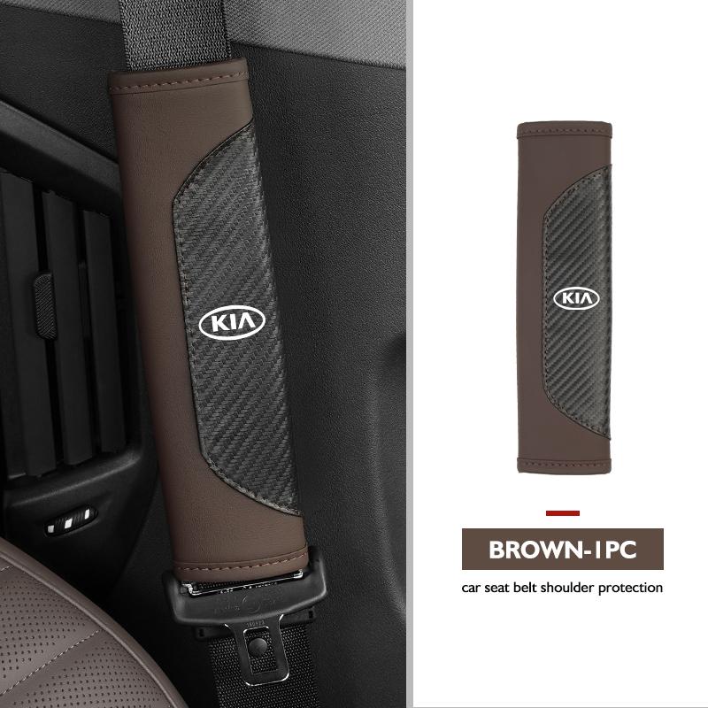 Leather Car Seat Belt Shoulder Carbon Fiber Protection Pad For KIA Cerato Proceed Venga Stonic Picanto Sorento Stinger