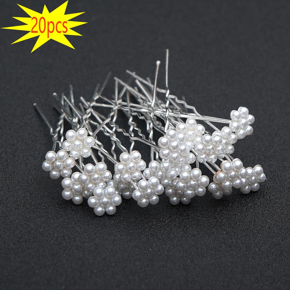 20pcs Fashion Luxury Pearl Plum Blossom Bridal Hairpin Vintage U-Shape Alloy Hairpin Fork Floral Headpiece Wedding Hair Jewelry
