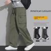Men's Army Green Loose Straight Overalls - Spring/Fall Casual Wide-Leg Pants