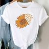 (Asian Size) Short Sleeve Tee Sunflower Watercolor Trend 90s Top Fashion Tshirt Women Clothing Casual Print Lady Female Graphic T-shirt