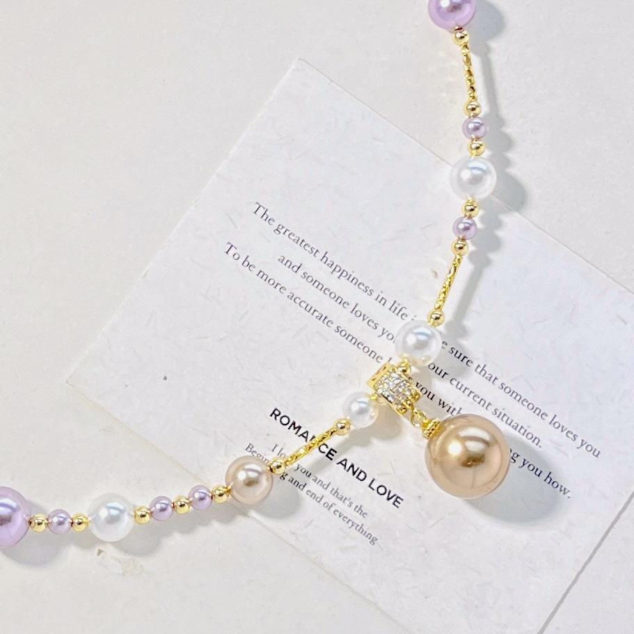 10Mm Autumn And Winter High-Gloss Mixed-Color Artificial Crystal Pearl Design Necklace Collarbone Chain Pendant