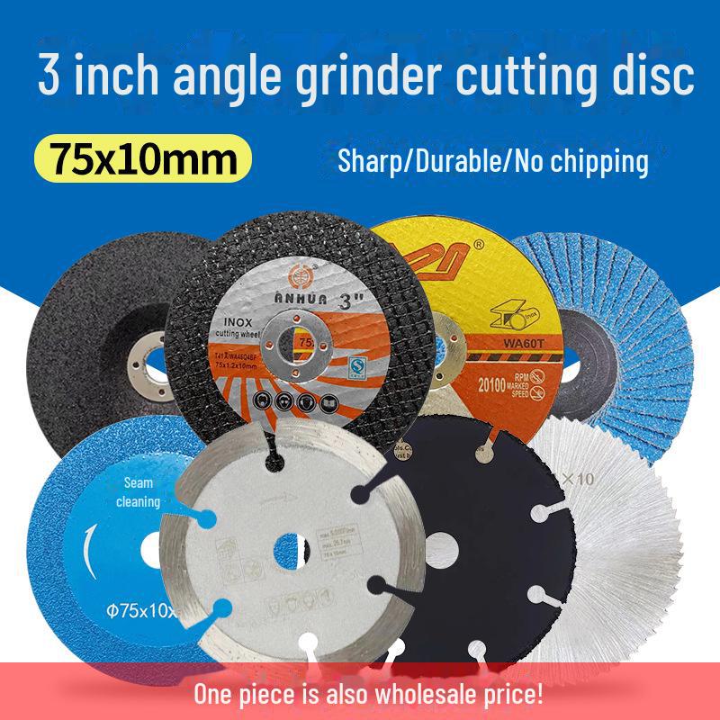 3" Mini Angle Grinder 8-Piece Set: 75x1.2x10mm Brazing Cutting & Grinding Blades