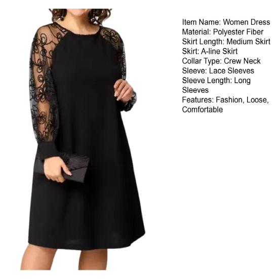 Женское кружевное платье в стиле пэчворк с круглым вырезом и длинными рукавами, свободное летнее повседневное платье миди А-силуэта для повседневного отпуска