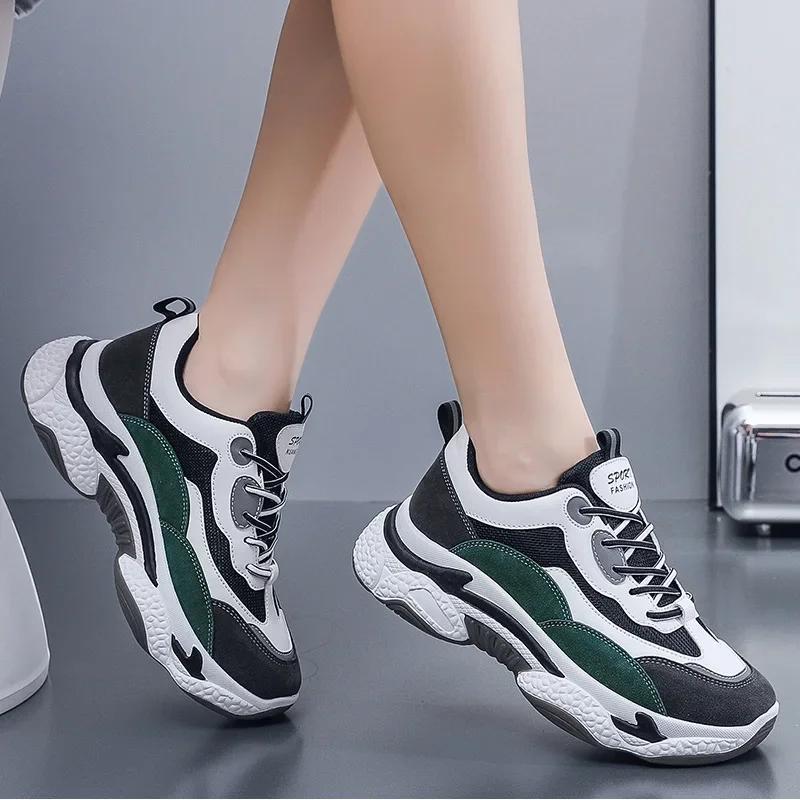 Женская повседневная спортивная обувь, женские кроссовки с дышащей сеткой на платформе, вулканизированная обувь на шнуровке, женские повседневные кроссовки для бега