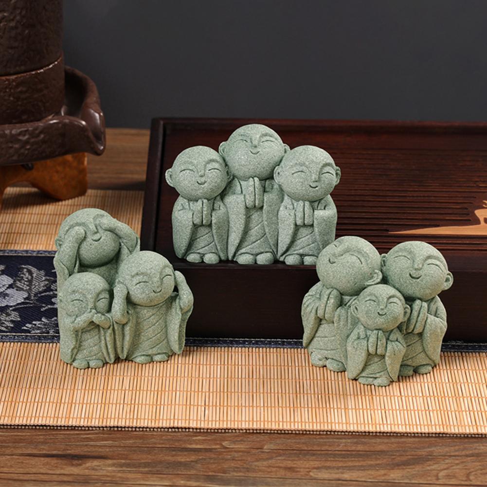 Духовное украшение стола Маленький Будда Украшение из зеленого песчаника Маленький Будда Украшение Универсальная статуя монаха для домашнего стола