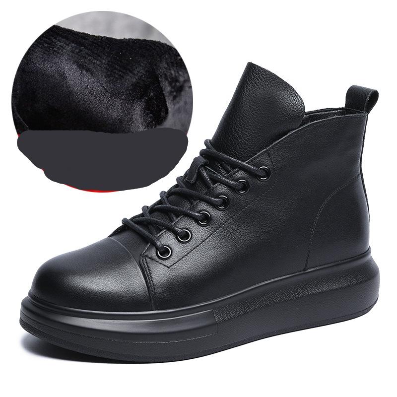 Footwear Boots Black Color Artificial Leather Winter Autumn Seasons Lace Up Sneakers