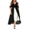 Women Plus Size 3/4 Sleeves V Neck Chiffon Panel Contrast Cocktail Semi Formal Play Dress