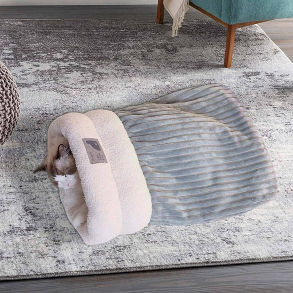 Зимний спальный мешок для кошек, складчатый мешок для кошек, съемный мешок для сна для кошек, 360° теплый полузакрытый спальный мешок для кошек, кровать с пещерой, зимний теплый сон для домашних животных