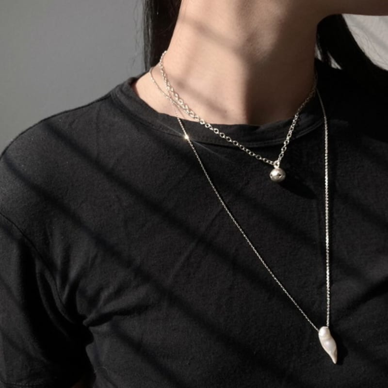 SUZURAN Liquid Pearl_ 2way Silver Necklace