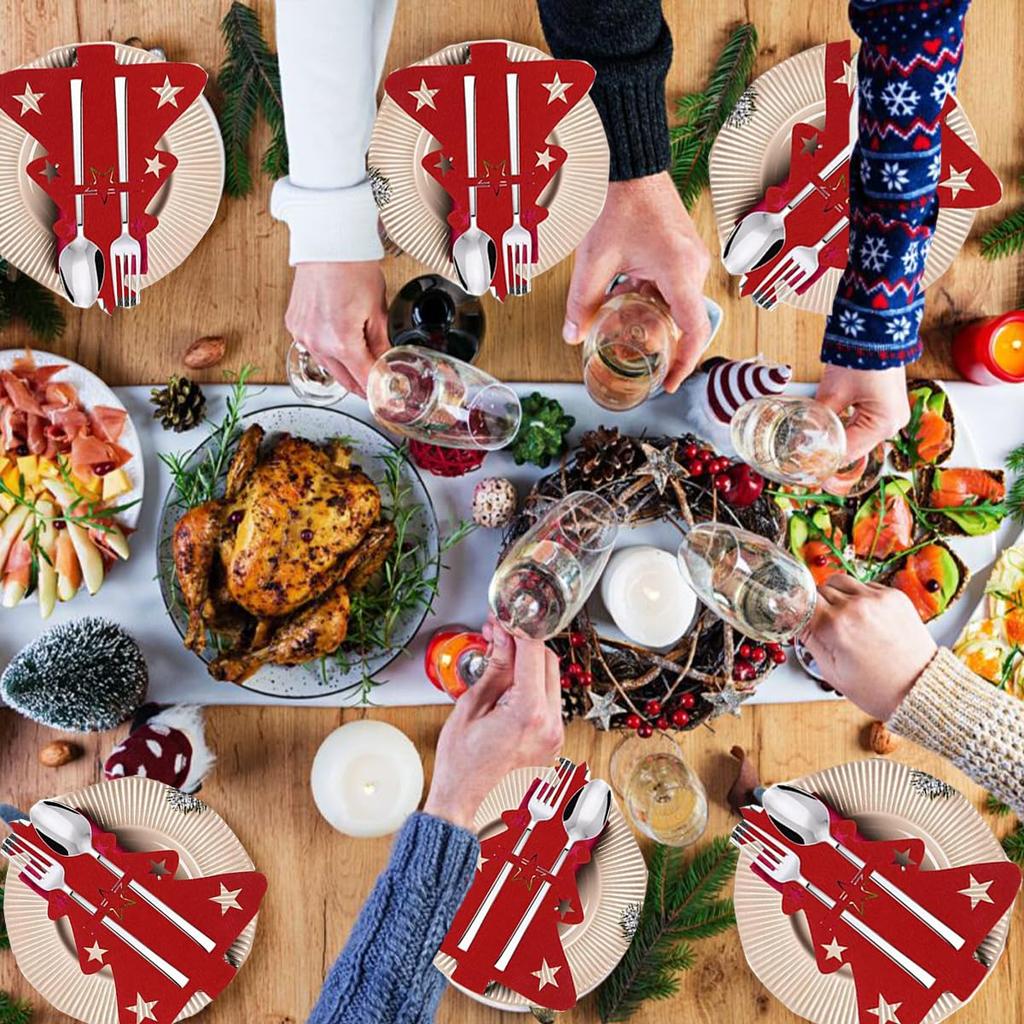 24 шт. Рождественские столовые приборы, Набор чехлов из фетра для вилок и ложек, Держатель, Украшение стола, для Рождественской, Новогодней вечеринки, Обеденные принадлежности
