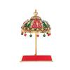 Metal Umbrella Chhatra with Hanging Crystals Decorative Showpiece for God Idol, Car Dashboard, Office Table & Home Decor