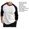 Spring Autumn Men Casual T-shirt O-neck Raglan Sleeve Color Matching Slim Fit Fitness Gym Pullover Tops Streetwear
